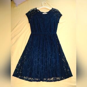 Floral Lacey Navy Blue Dress - Women | Color: Blue | Size: S